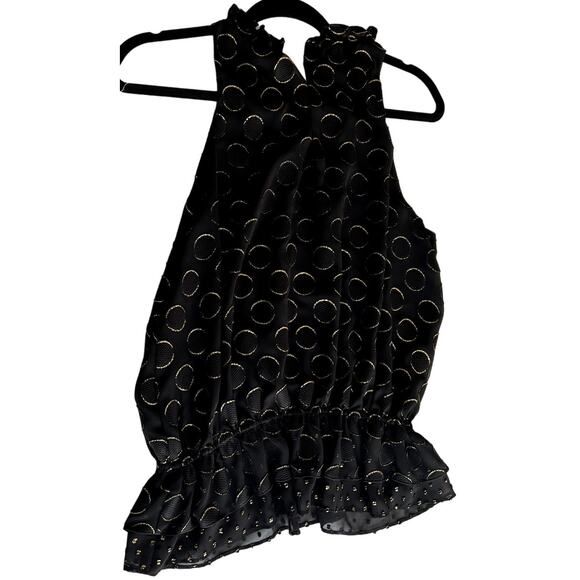 Ramy Brook Blouse Top Women Black Gold Polka Dot Ruffled Sleeveless Designer - Picture 3 of 11
